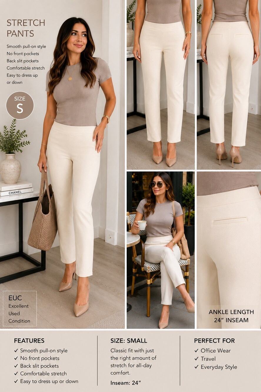 Crosby Cream Pull Up Stretch Crepe Pants Size Small